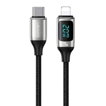 USAMS U78 Πλεκτό καλώδιο USB-C σε Lightning με ένδειξη LED 1,2m 20W PD γρήγορη φόρτιση Λευκό SJ545USB02