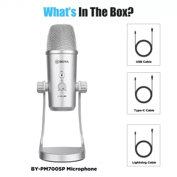 BOYA BY-PM700SP Multi-Pattern USB μικρόφωνο πυκνωτή με παρακολούθηση ακουστικών και ενσωματωμένη βάση