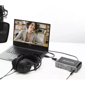 BOYA BY-AM1 2-Kanal USB-C audio interface με εισόδους XLR/TRS, τροφοδοσία phantom +48V και Direct Monitoring