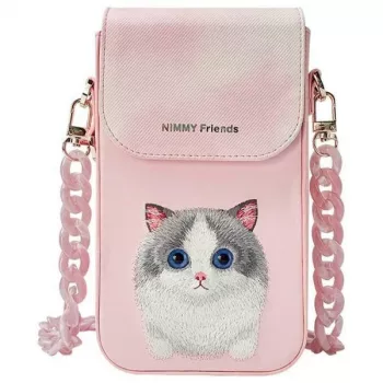 Nimmy Big Eyed Pet 2.0 θήκη smartphone γάτας - ροζ crossbody τσάντα για smartphones έως 6,7 ίντσες