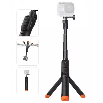 TELESIN Αδιάβροχο selfie stick με τηλεχειριστήριο για κάμερες DJI Osmo Action, 15m IPX8, επεκτεινόμενο στα 60cm, Μαύρο