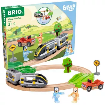 RAVENSBURGER World - Bluey Σετ Τρένου | Ξύλινο Παιχνίδι Τρένου με Φιγούρες Bluey & Bingo | 3 Τεμάχια | Πιστοποιημένο FSC | Συμβατό με BRIO World