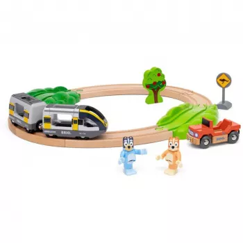 RAVENSBURGER World - Bluey Σετ Τρένου | Ξύλινο Παιχνίδι Τρένου με Φιγούρες Bluey & Bingo | 3 Τεμάχια | Πιστοποιημένο FSC | Συμβατό με BRIO World