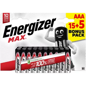 Energizer Max Micro AAA Αλκαλικές μπαταρίες 1,5 V συσκευασία 20 τεμ. (E303349400)
