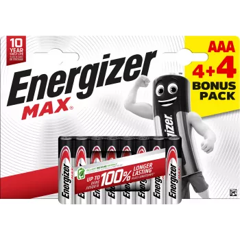 Energizer Max AAA αλκαλικές μπαταρίες, 1,5 V, συσκευασία 8 τεμ. (4+4)