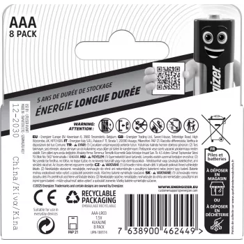 Αλκαλικές μπαταρίες Energizer Everyday AAA/LR03, συσκευασία 8 τεμαχίων (DHP8)