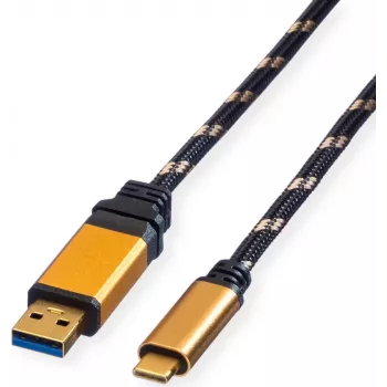 ROLINE GOLD καλώδιο USB 3.2 Gen 1 USB-A σε USB-C, 1m, μαύρο, επιχρυσωμένα βύσματα
