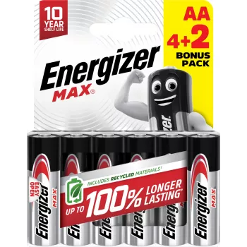 Energizer Max AA αλκαλικές μπαταρίες, 1,5 V, συσκευασία 6 τεμ. (4+2)
