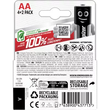 Energizer Max AA αλκαλικές μπαταρίες, 1,5 V, συσκευασία 6 τεμ. (4+2)