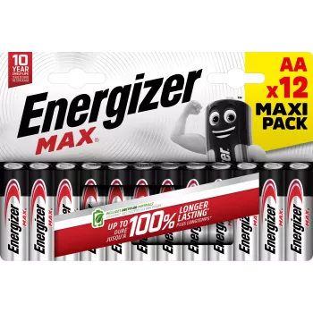 Energizer Max AA αλκαλικές μπαταρίες, 1,5 V, συσκευασία 12 τεμ.