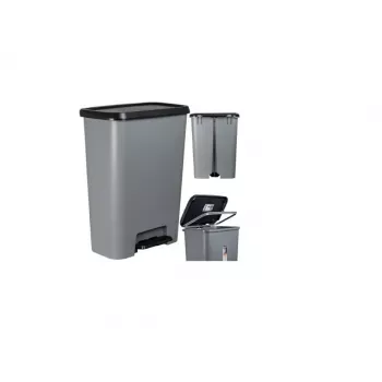 Curver Deco Bin 50L κάδος απορριμμάτων με πεντάλ, σκούρο γκρι σώμα με μαύρο καπάκι και πεντάλ