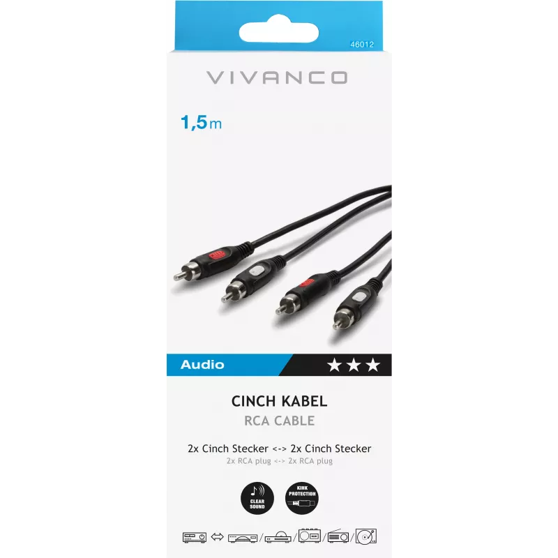 Καλώδιο ήχου Vivanco 2xRCA σε 2xRCA 1.5 m (VVA2RCA15MMK)