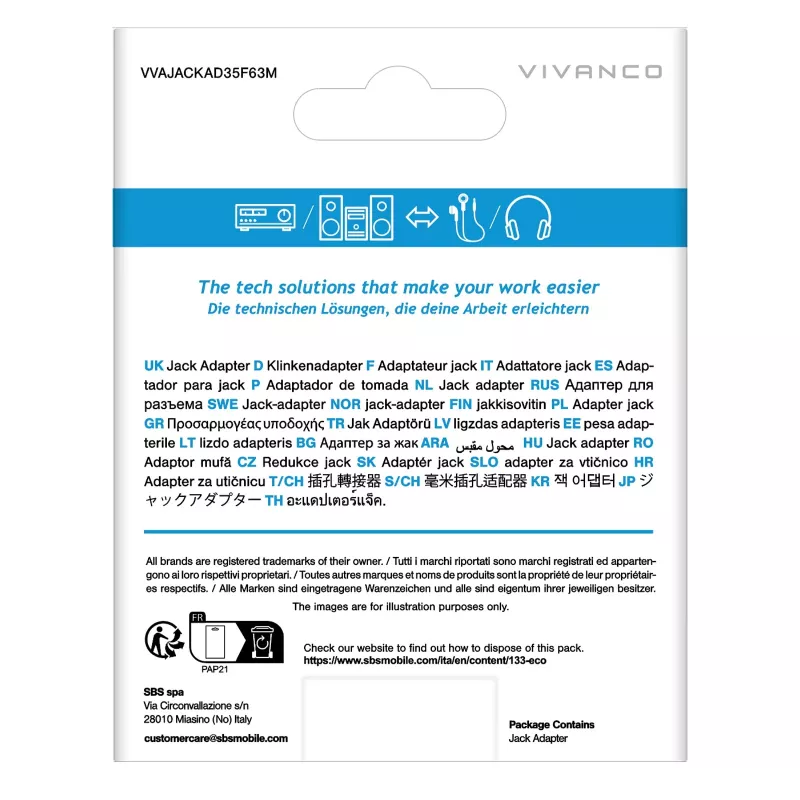 Vivanco VVAJACKAD35F63M Αντάπτορας jack 3,5 mm (θηλυκό σε αρσενικό) Στερεοφωνικός