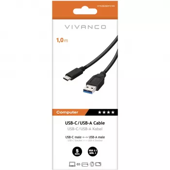 Καλώδιο Vivanco USB-C σε USB-A 3.0 1 m (VVITCABUSBATYC15W)