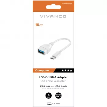 Προσαρμογέας Vivanco USB-C σε USB-A 3.0 10 cm, λευκό (VVITUSBTY3FM01W)