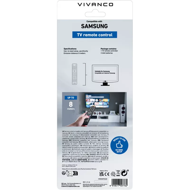 Vivanco VVREMOTESAM Καθολικό τηλεχειριστήριο για τηλεοράσεις Samsung, Μαύρο