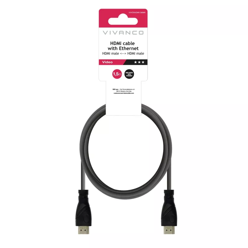 Vivanco VVVOXHDMI15MMK Καλώδιο High Speed HDMI με Ethernet 1,5 m Μαύρο
