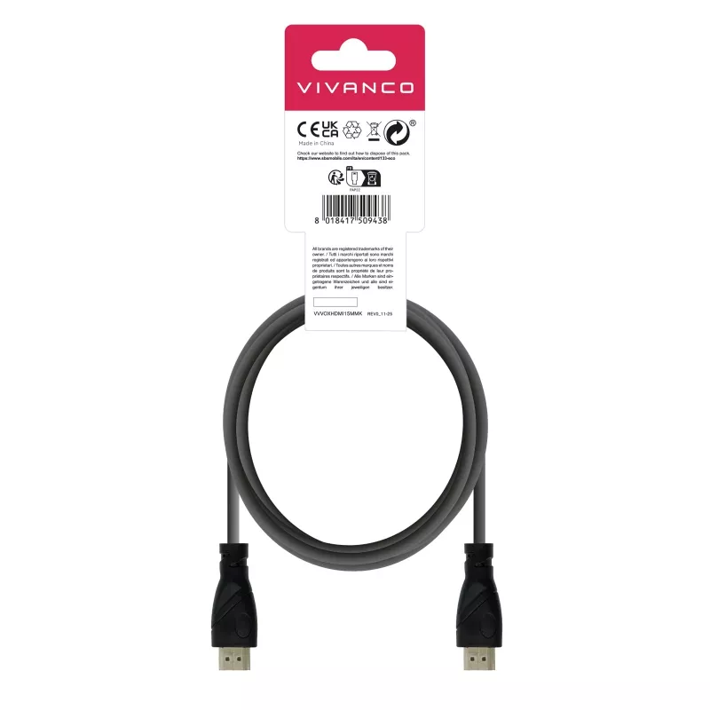Vivanco VVVOXHDMI15MMK Καλώδιο High Speed HDMI με Ethernet 1,5 m Μαύρο