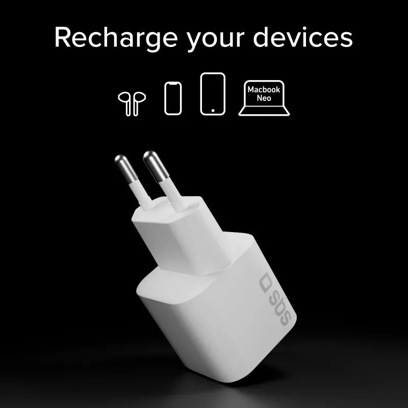SBS 20W USB-C PD επιτοίχιος φορτιστής - λευκό