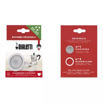 Bialetti Ricambi 3 ανταλλακτικά λάστιχα + 1 πλάκα φίλτρου για καφετιέρες Moka 3-4 φλιτζανιών