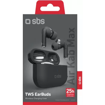 Ακουστικά TWS SBS Air Kab Max με θήκη ασύρματης φόρτισης, μαύρα (TEEARTWSPMAXBTK)