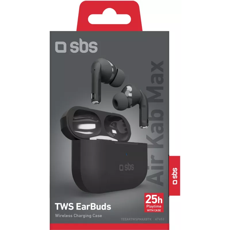 SBS Air Kab Max ακουστικά TWS με θήκη ασύρματης φόρτισης, μαύρο (TEEARTWSPMAXBTK)