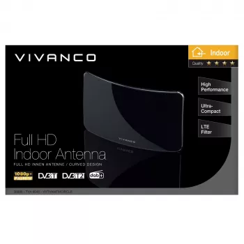 Vivanco VVTVANTMCIRCLE Εσωτερική κεραία για DVB-T/T2 με ενίσχυση 28 dB, φίλτρο LTE/4G/5G, υποστήριξη DAB/DAB+, μαύρη