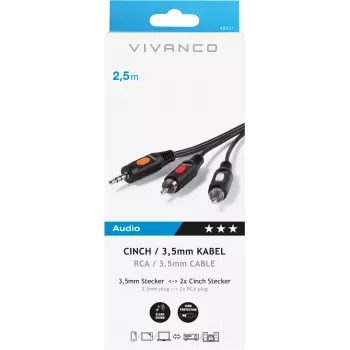 Καλώδιο ήχου 3.5 mm σε 2xRCA Vivanco 2.5 m (VVAJACK2RCA25MMK)