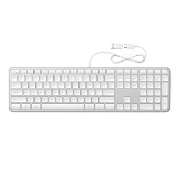 Satechi Slim LX3 ενσύρματο πληκτρολόγιο με οπίσθιο φωτισμό και αριθμητικό πληκτρολόγιο, USB-C/USB-A, διακόπτης λειτουργίας Mac/Windows, Ασημί