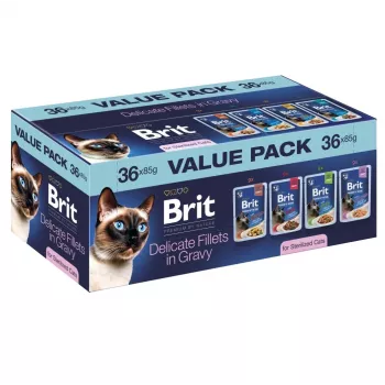 Brit Delicate Fillets in Gravy για στειρωμένες γάτες – 36 x 85 g φακελάκια