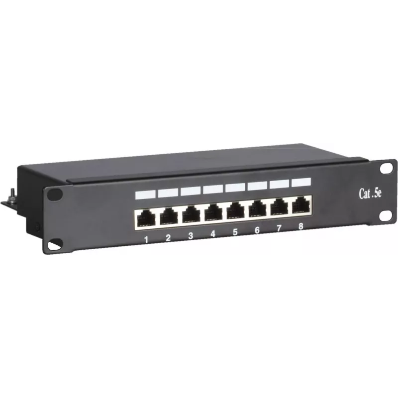 DSIT DS-10Patch5-8FTP Patch panel 10 inch 8 θυρών FTP CAT 5e, τοποθέτηση σε rack 1U, θωρακισμένο RJ45, LSA+ IDC, μαύρο