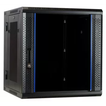 DSIT DS6612ZP-DOUBLE Επιτοίχιο ερμάριο rack 6U με πόρτα από μονοκόμματο γυαλί ασφαλείας και διάτρητα πλαϊνά, 600x450x370 mm, μαύρο