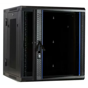 DSIT DS6612ZP-DOUBLE Επιτοίχιο ερμάριο rack 6U με πόρτα από μονοκόμματο γυαλί ασφαλείας και διάτρητα πλαϊνά, 600x450x370 mm, μαύρο