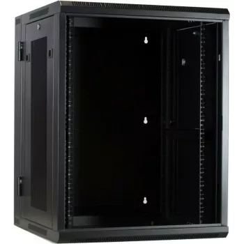 DSIT Επιτοίχιο ερμάριο rack 15U με γυάλινη πόρτα και διάτρητα πλαϊνά τοιχώματα, 600x600x770 mm, μαύρο