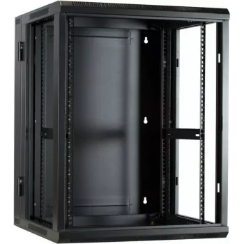 DSIT Επιτοίχιο ερμάριο rack 15U με γυάλινη πόρτα και διάτρητα πλαϊνά τοιχώματα, 600x600x770 mm, μαύρο