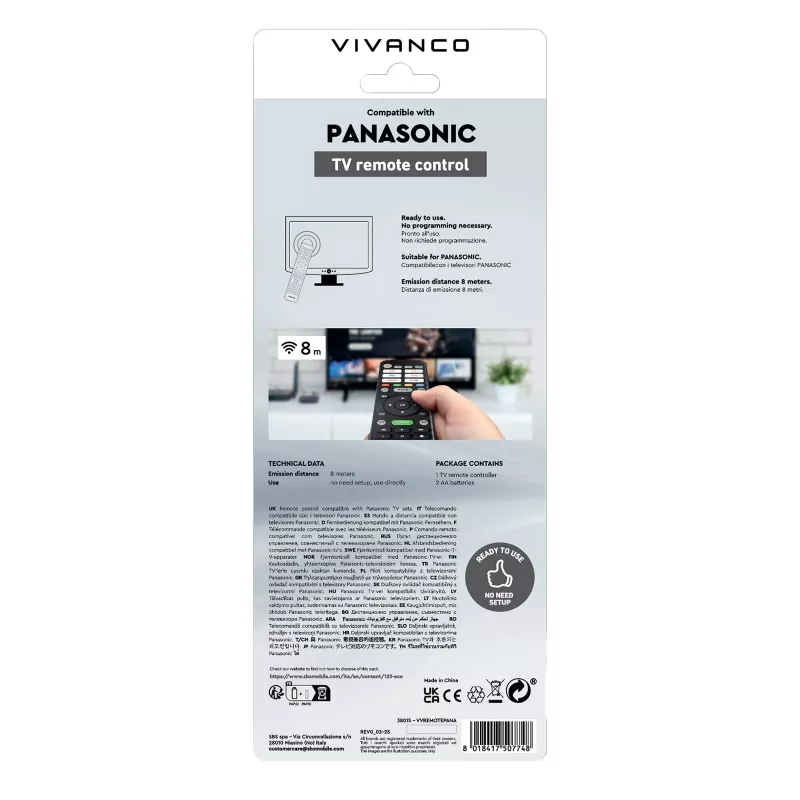 Vivanco VVREMOTEPANA Καθολικό τηλεχειριστήριο για τηλεοράσεις Panasonic – προγραμματισμένο, IR, μαύρο