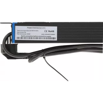DSIT πολύπριζο rack 19 ιντσών με 8 πρίζες και προστασία υπέρτασης, PDU με καλώδιο 2m, 16A, 1U, μαύρο
