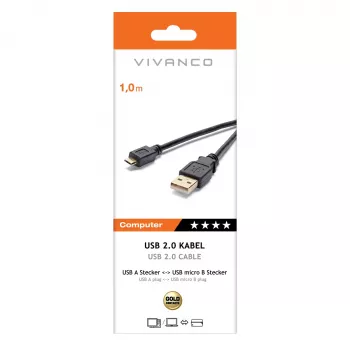Vivanco VVITUSBAMICB10MK Καλώδιο USB 2.0 Type-A σε Micro-B, 1 m, Μαύρο