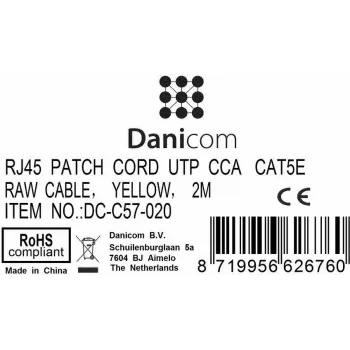 DSIT CAT 5e U/UTP καλώδιο δικτύου patch, βύσμα RJ45 αρσενικό σε αρσενικό, 2m, κίτρινο, CCA, 100 MHz