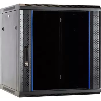 DSIT DS6612 12U επιτοίχιο rack με γυάλινη πόρτα, 600x600x635 mm, μαύρο