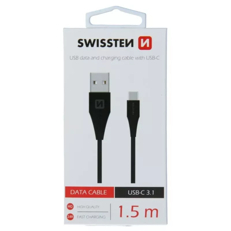 Swissten USB-A σε USB-C 3.1 Gen 1 καλώδιο 1,5 m μαύρο