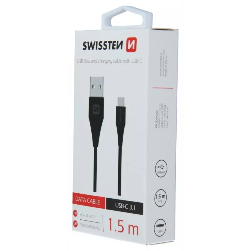 Swissten USB-A σε USB-C 3.1 Gen 1 καλώδιο 1,5 m μαύρο