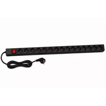 DSIT DS-15PDU 15 θέσεων κάθετη μονάδα διανομής ρεύματος rack, 230V 16A, πρίζες Schuko, καλώδιο 2m, μαύρο