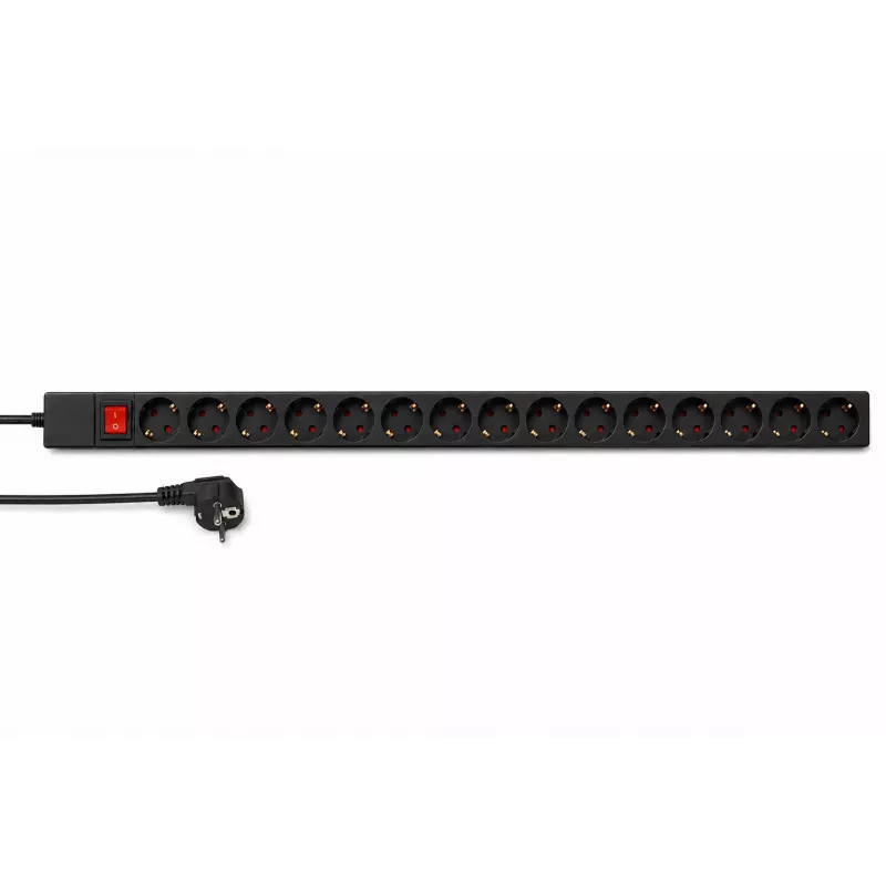 DSIT DS-15PDU 15 θέσεων κάθετη μονάδα διανομής ρεύματος rack, 230V 16A, πρίζες Schuko, καλώδιο 2m, μαύρο