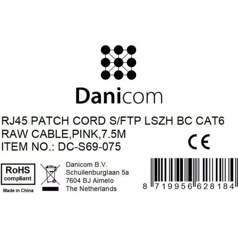 DSIT CAT 6 καλώδιο δικτύου LSOH - S/FTP - 7,5 m - ροζ