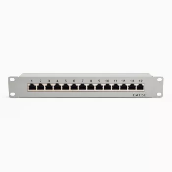 DSIT 10 inch 12-Port Cat5e STP Patch Panel – Τοποθέτηση σε Rack 1U, Θωρακισμένο RJ45, Μαύρο