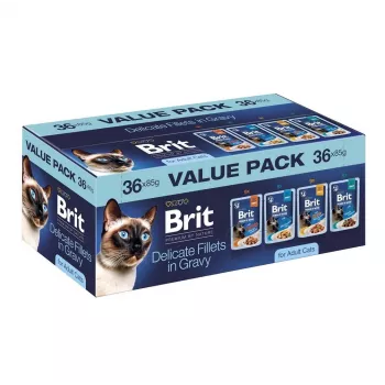 Brit Delicate Fillets in Gravy για ενήλικες γάτες - μικτό κρέας & ψάρι, 36 x 85 g φακελάκια
