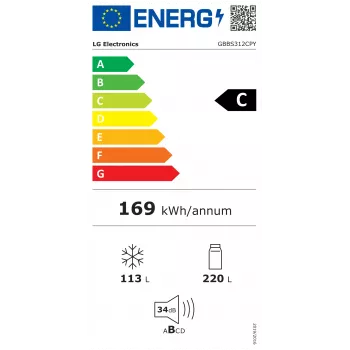 LG GBBS312CPY ελεύθερο ψυγείο-καταψύκτης με θάλαμο κατάψυξης, Total No Frost, ανοξείδωτο ατσάλι, ενεργειακή κλάση C, 333L