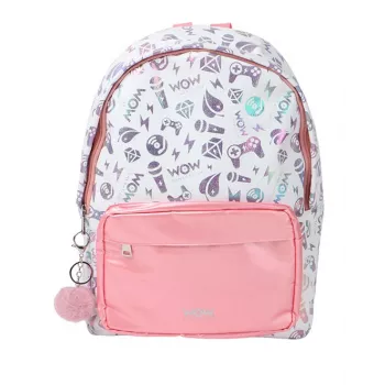 KIDS Wow Holo Holographic Παιδικό σχολικό σακίδιο Μεγάλο A4 Ροζ με φούντα - Wow00022