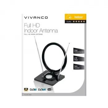 Vivanco VVTVANTSCIRCLE εσωτερική κεραία DVB-T2/DAB+ επίπεδη κεραία με φίλτρο 4G/5G, μαύρο